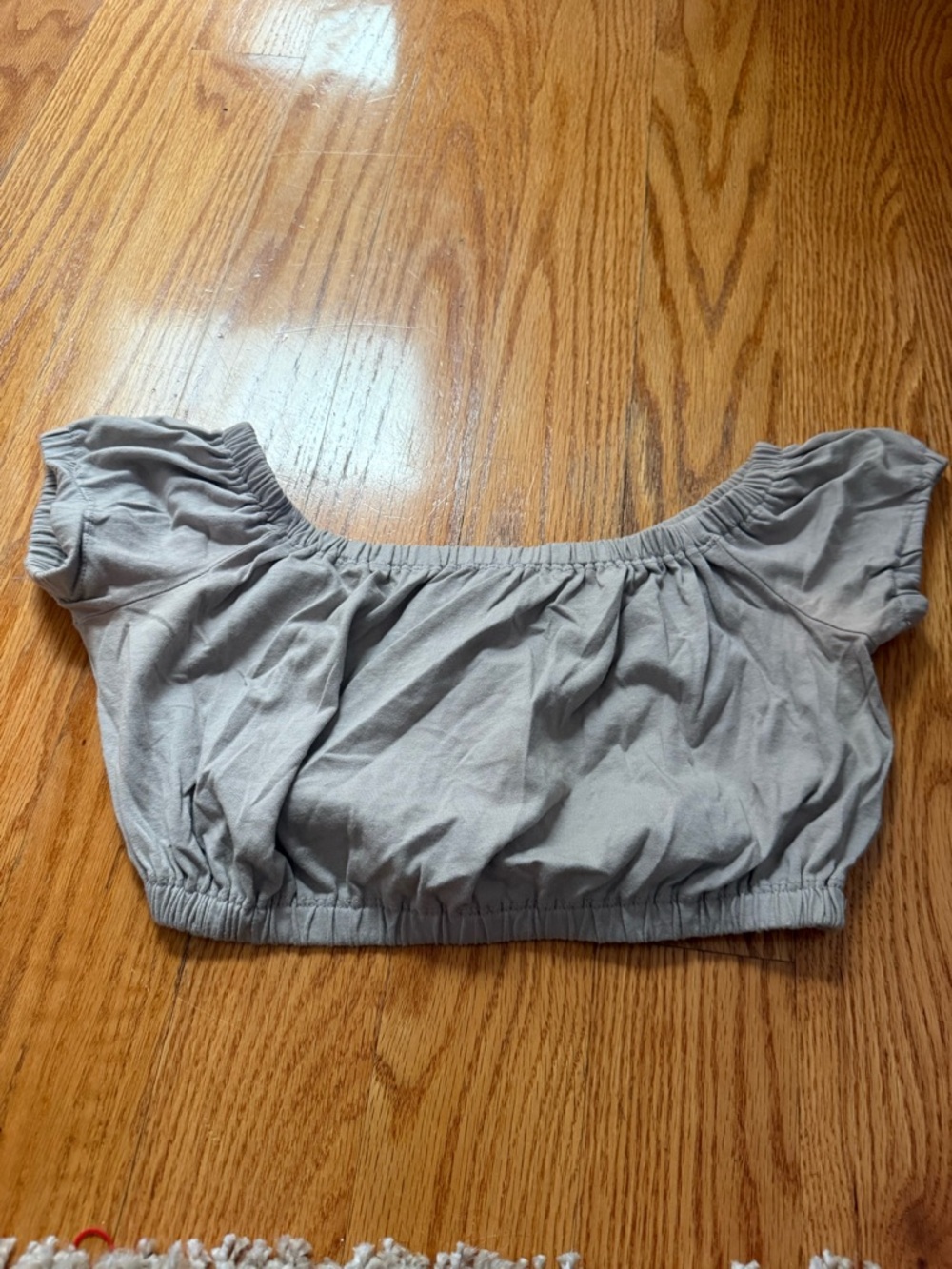 🙂Wilfred Light Gray Off-Shoulder Elastic Hem Crop Top